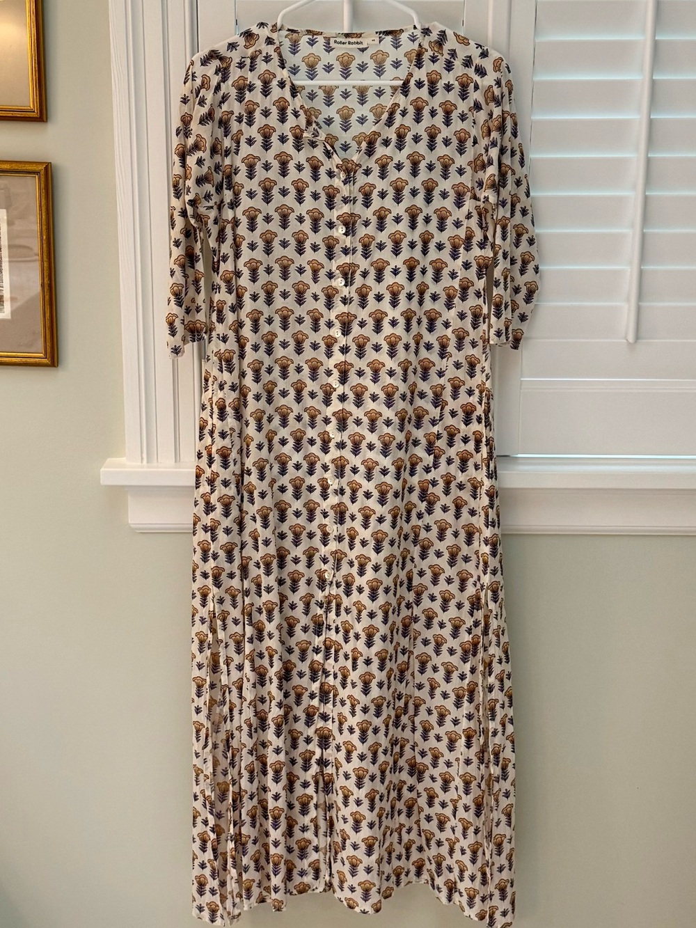 Roller Rabbit Cream Midi Dress with floral block print